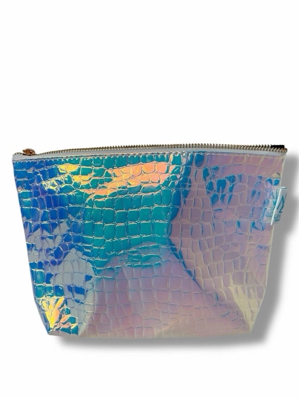 Leyla Milani Iridescent Croc Makeup Bag Holographic Travel Pouch